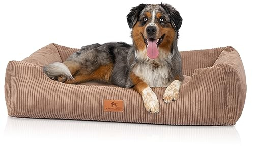 Knuffelwuff Hundebett aus Cord mit Handwebcharakter Olivia M-L 85 x 63cm Braun - Abnehmbarer Bezug - waschbar - für große, mittelgroße und kleine Hunde