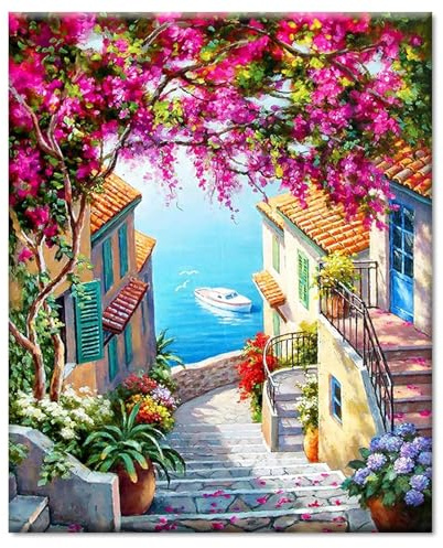 YALKIN Paint by Numbers for Adults Kits, Sea View Painting by Number Kits On Canvas,Without Frame DIY Color Oil Painting Paints,Home Wall Decor 16x20in/40x50cm