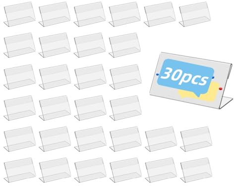 30 soportes para etiquetas transparentes de 8 x 4 cm, tamaño mini, acrílico