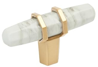 Amerock Carrione 2-1/2 inch (64mm) Length Marble White/Champagne Bronze Cabinet Knob, BP36647MWCZ