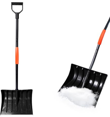 140cm Schneeschaufel mit ergonomischem Aluminium-Stiel und D-Griff,breites 410 mm Schild Schneeräumer Schneeschieber für Auffahrt, Camping, Schneemann Spielen