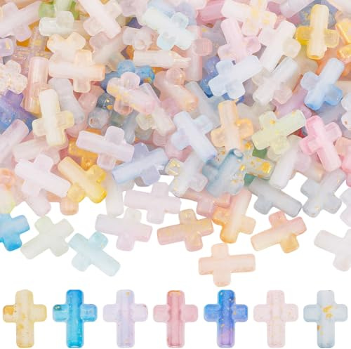 SUNNYCLUE 1 caja de 200 cuentas Cruzadas de Acrílico Mini Cuentas Cruzadas Rosario de Pascua Pequeñas Cruces de Plástico Doradas con Enlaces Cuentas Espaciadoras de Crucifijo A Granel para Hacer Joyas
