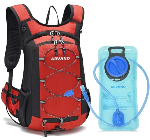 Arvano Mochila de hidratación para ciclismo, 15 L, ligera, para correr, con bolsa de agua de 2 L, compartimento aislado, para senderismo, ciclismo de montaña, esquí, para hombres y mujeres (rojo