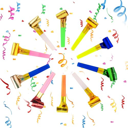 Yeefunjoy 10 PCS Party Blowers, Party Whistles Blowers For Kids, Colourful & Fun Party Whistles Blowouts, For Party Bag Toys Fillers Birthdays Weddings Celebrations Anniversary Decoration Gifts