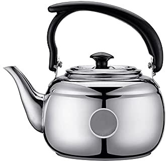 NTALJC Teekanne mit Infuser Edelstahl 1 Liter Teekanne Kaffee Teekessel heißes Wasser entartete kochende Teekanne (Silber)