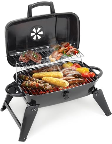 DKIEI Portable Barbecue Grill, Tabletop Outdoor Barbeque Grill Smoker, Charcoal Grill With 2 Levels of Cooking Area, Small Charcoal BBQ for Outdoor Cooking Backyard Camping Picnics Beach