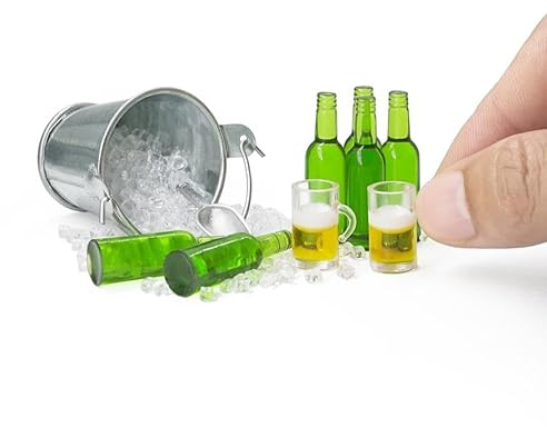 Odoria Miniatura Bebida Taza de Cerveza: Escala 1/12 Casa de Muñecas Vaso de Cerveza Licor Hielo para Fiesta Bar - Mini Botellas Alcohol Realista Modelo DIY