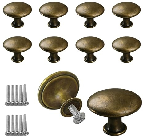 Bouton de Tiroir, 10 Pcs Boutons d'armoire Vintage Chic, Laiton Rond Poignée de Meuble Ancien, Vintage Ronds Poignee de Meubles, pour Placards, Commode, Armoire, Meuble, avec Vis Assorties (30 mm)