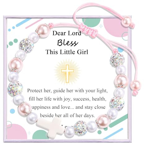 EPVID Christening Gifts for Girls, Cross Beads Bracelet