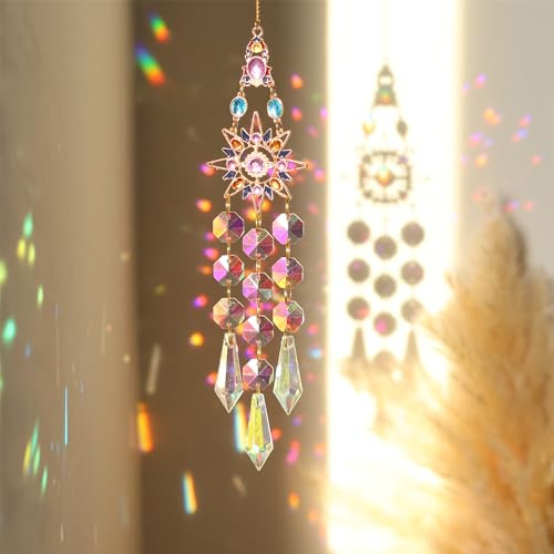 SEABABOO Attrape Soleil Cristal Capteur avec Prisme en Cristal, 38 cm Attrape-Soleil en Forme de d'étoile, Cristals Décoration à Suspendre pour Fenêtre Balcon Chambre Salon Jardin, 1 Pièce
