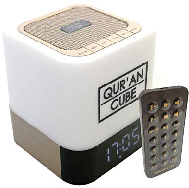 Qur’an CubeⓇ with Remote control, Portable Digital Quran Speaker LED X Multicoloured Touch Lamp,31 Different Recitations Of The Full Quran, 5 Times Adhan, Quran Memorisation Mode & Beautiful Nasheeds