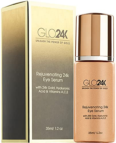 GLO24K Augenserum mit 24 Karat Gold, Anti-Aging-Formel mit Vitaminen und Hyaluronsäure
