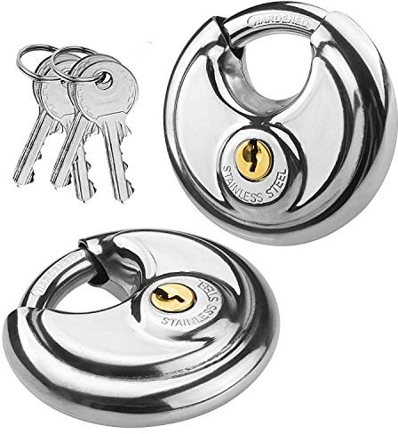 ABuff Disc Keyed Padlock 2 Pack Round Padlock Stainless Steel Disc Padlock 2-3/4 inches Heavy Duty Disc Lock with Key for Storage Unit, Garages, Fence and Sheds