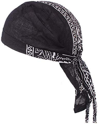 Amorar Coton Bandanas Été Casque Foulard Tête Adulte Sport Echarpes Chapeau de Cyclisme Vélo Moto Couvre-Chef Pirate Casquette Biker Bandeau en Bandeau Bonnet Hip Hop pour Hommes Femmes (Noir 1)