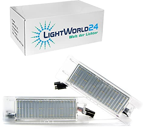 LIGHTWORLD24 LED-Kennzeichenbeleuchtung Ersatz für Ope-l Zafira B Vectra C Corsa D Insigina Astra J Astra H Adam Cascada Meriva A/B Tigra Twin Top LED-Nummernschildleuchten Xenon 2 Stück