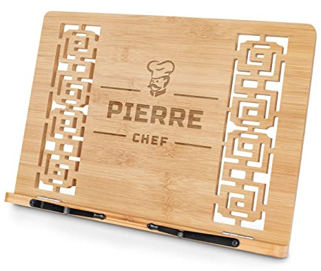 Maverton Pupitre Livre pour homme - Support de Lecture gravé pour lui - 24cmx39cm - Bois de bambou - Accessoire personnalisé - Pour livre de cuisine - Pour Anniversaire - Toque blanche
