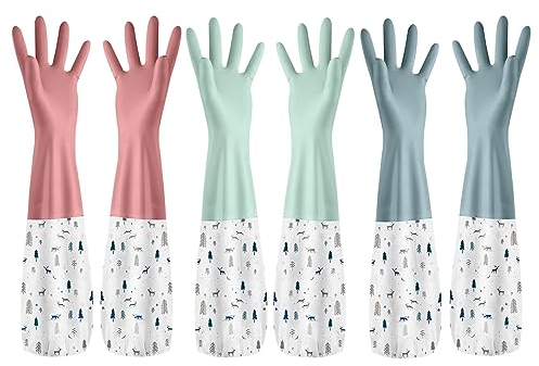 ALXBSONE 3 Paire Gants de Travail, Gants Menage réutilisables, Gants Cuisine Doublure en Coton, Gants Vaisselle l'imperméabilisation(L)