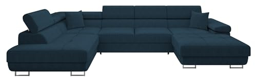 Mirjan24 Ecksofa Torezio Bis Cord mit Bettkasten, Einstellbare Kopfstützen, Sofa mit Schlaffunktion, Eckcouch für Wohnzimmer, U-Form Couch mit Bettfunktion (Poso 05, Seite: Links)