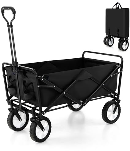 COSTWAY vikbar rullvagn, handvagn med justerbart handtag och mugghållare, trädgårdsvagn kan belastas upp till 68 kg, transportvagn för shopping, camping (svart)