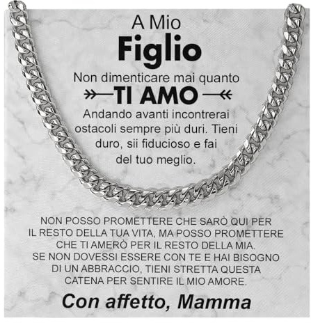 Bramart Collana Uomo A mio Figlio Regalo compleanno figli maschi idea regalo - Idee Regali per lui per Natale compleanni - Cofanetto con DEDICA incluso (A mio Figlio)