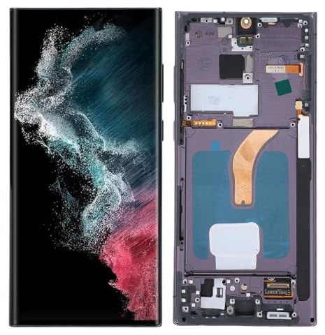 OLED-skärmbyte för S22 Ultra 5G SM-S908B, 6,8 Tums Digitaliseringsenhet för Pekskärm, med Ram, Fingeravtryck och Reparationsverktyg (Misty Green)