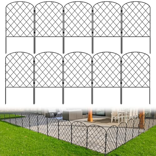 PINPON 10Pack 10.8ft Garden Fence 24in High Rustproof Metal Barrier Yard