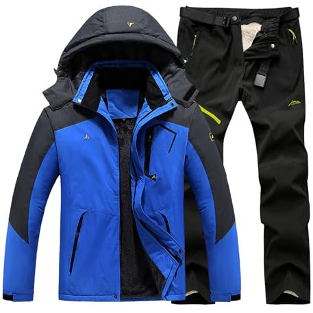 Skianzug Herren 2 Teilig Set Schneeanzug Herren Zweiteilig Coral Fleece Winterjacke Einfarbige Kapuzenjacke Hohe Taille Schneeanzug Lässige Skifahren Sätze Erwachsene Skiijacke Und Softshellhose