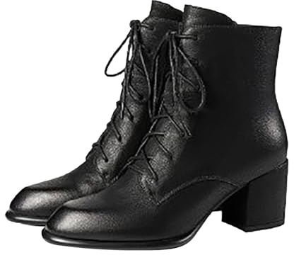 Bottines à lacets pour femme - Bottes victoriennes à lacets avec talon bloc - Rétro - Bottes gothiques - Bottes de combat à lacets - Bottes noires en cuir synthétique - Bottes courtes, Noir , 39