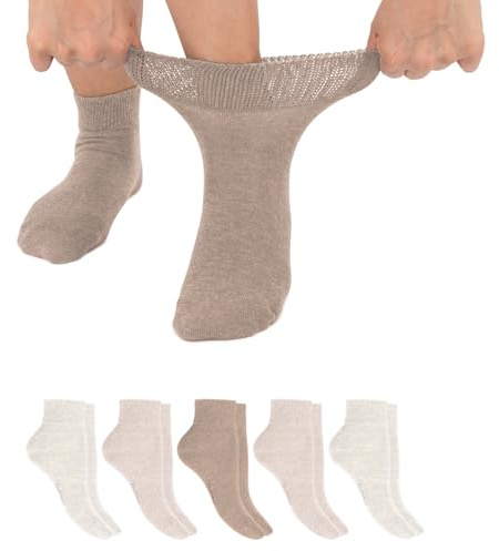 Footstar Calzini per diabetici (6 paia) senza cuciture senza elastico per uomo e donna, 6 paia di calzini corti beige, 39-42