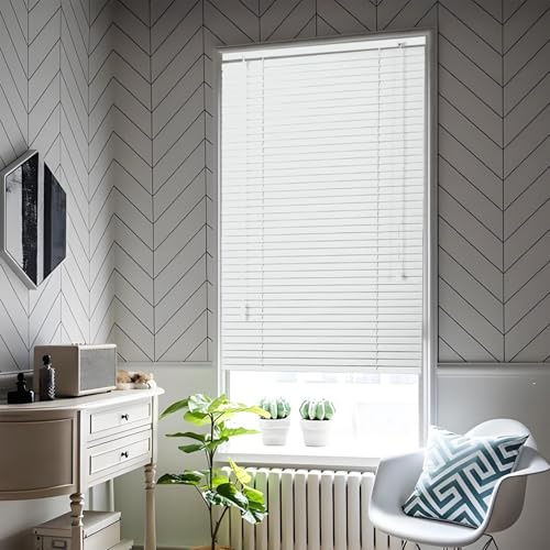 Tende Veneziane in Alluminio, 60cm 70cm 80cm 100cm 115cm 120cm, Veneziane da Interno Tende Veneziane in Alluminio Lamelle da 25mm Privacy Protezione Solare Persiane per Casa Ufficio(Bianco)