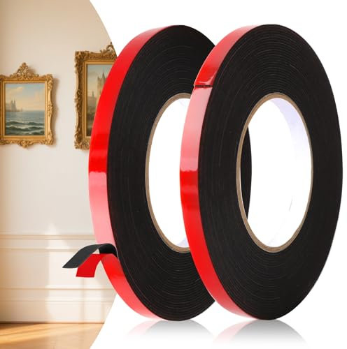 2 Cinta Doble Cara Extrafuerte 10mm×10m Adhesiva Cinta Doble Cara Espuma Acrílica Moldura Autoadhesiva Negra Impermeable Temperaturas Resistente Despegar Y Pegar para Decoración Automóvil Reparación