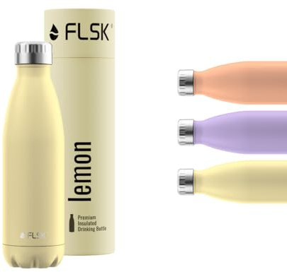 FLSK Trinkflasche – Premium Edelstahl Thermosflasche – 100 % auslaufsicher & kohlensäuregeeignet – hält 24 h kalt & 18 h heiß – BPA-frei (lemon, 500 ml)