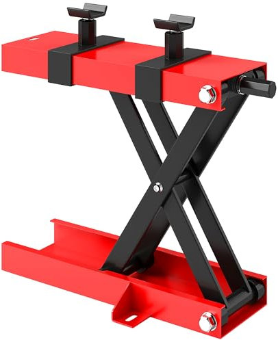 HOMCOM Sollevatore Moto in Acciaio Max 500kg, Cavalletto Alzamoto Pieghevole con Altezza Regolabile 9.5-40 cm e Manovella, Piattaforma da 45x15 cm, Rosso