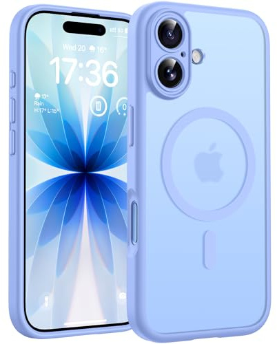 TOCOL Funda para iPhone 17, Protección Lente Cámara, Anillo Magnético Integrado, Compatible con Magsafe, Protección contra Caídas, Translúcida Mate Trasera, Azul Claro