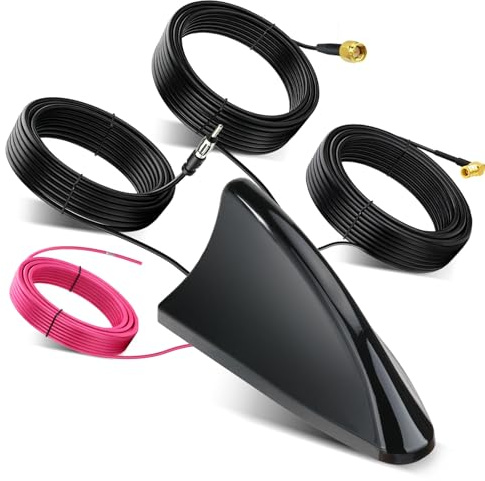 Bingfu Antena Coche Aleta de Tiburón para Radio FM/Am/Dab+ GPS BeiDou GNSS, LNA de 28 dB, Voltaje Amplio 9-16 V, Impermeable IP65, Conector SMA/SMB, para Camión, RV, Furgoneta y Navegación con Radio