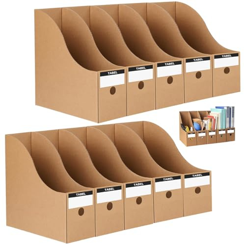 10 Pezzi Portariviste con 10 Etichette, Organizer File A4 Pieghevole, Porta Organizzatore Cancelleria, Porta Riviste, Divisori Cartone, Scatola Archiviazione Documenti per Ufficio, Scrivania, Casa
