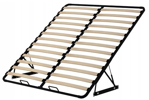 MoveUp Lattenrost Hochklappbar mit Birken-Leisten, Metallrahmen schwarz, 180x200 cm, 26 Leisten, Traglast 300 kg, mit Gaswerk