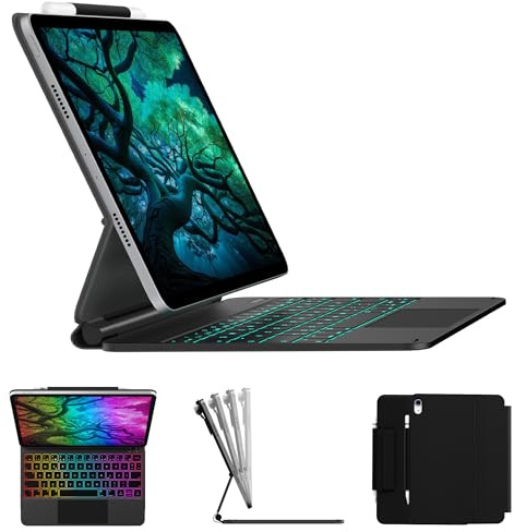 typecase Edge Magnetische Hülle mit Tastatur für iPad 11 Generation 2025 A16 11 Zoll und 10 Generation(2022) 10,9 Zoll,Freitragender Ständer, Multi-Touch Trackpad, 11-Farbige Hintergrundbeleuchtung