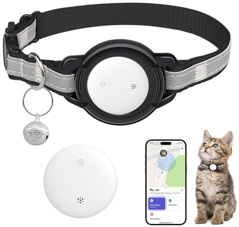 JIARUI Cat Tracker - Real Time GPS Cat Tracker Collar- Works with Apple Find My(Only iOS) - No Monthly Fee - Elastic Cat Collar - GPS Cat Tracking Device (1 Pack)