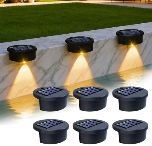 TGKYK Pack de 6 Luces Solares Exterior, IP65 Luces para Piscina, Luces Solares Piscina, Luces piscina Desmontable para Piscina, Terraza, Postes de valla y Exteriores (Luz cálida)