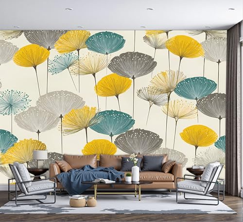 Murales 3D De Seda, Pintado Panorámico Diente De León Retro Mural Para Artística, Papel Tapiz Fotográfico Planta Retro Abstracta Decoración Póster De Pared Salón Dormitorio 250x175cm