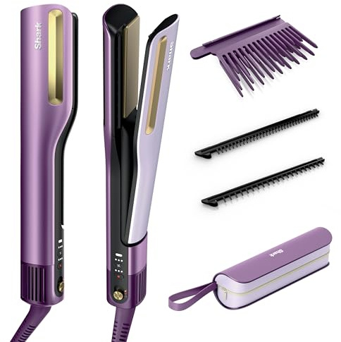 Shark SilkiPro Hair Straightener & Dryer, Ceramic, Wet to Dry, HT401UKPU | HeatSense Plates, No Heat Damage, Salon-Quality Finish, All Hair Types, Storage Case, Plum Satin