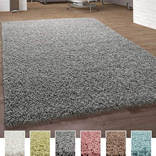 Paco Home Shaggy Teppich Hochflor Langflor Teppiche Hochwertig Pastell Uni Versch. Farben, Grösse:60x100 cm, Farbe:Grau