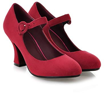MFairy Scarpe Mary Jane da donna con fibbia, tacco grosso, décolleté imbottite…, Rosso, 42 EU