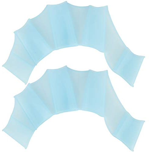 1 Paar Schwimmhäute für die Finger Schwimmhandschuhe Kieselgel Webbed Erwachsene und Kinder Swim Glove hochelastisch Schwimmpaddles Handpaddel Schwimmflossen Blau (S, M, L)(L)