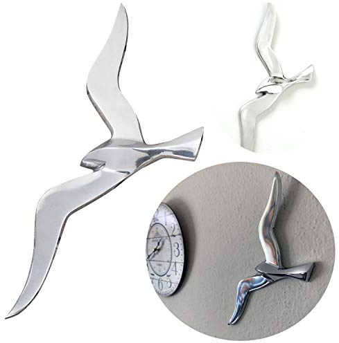 LS-LebenStil XL Wand-Deko Möwe - 46cm Silber Alu - Maritim Vogel Wand-Objekt Wandhänger Deko-Figur Wand-Kunst Hänge-Dekoration Wohnzimmer Schlafzimmer Badezimmer Flur Wohn-Dekoration zum Aufhängen