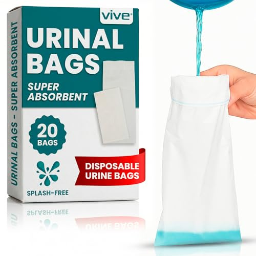 Vive Disposable Urine Bags (20 Count) - Pee Bags for Emergencies, Camping & Car Travel - Travel Urinal for Men and Women - Portable Urine Collection Bags - Leak-Proof Pee Bag - Emergency Urine Bag Kit
