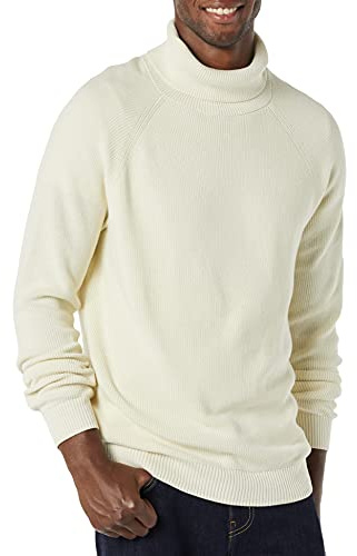 Amazon Essentials Men's 100% Cotton Rib Knit Turtleneck Jumper, Ivory, XL