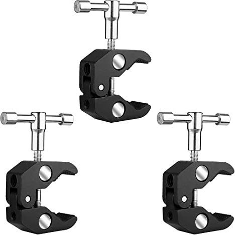3-pack superklämma med 1/4 och 3/8 trådkameraklämmontering, krabbklämstångsklämma för kameror, stavar, lampor, krokar, hyllor, tvärstänger