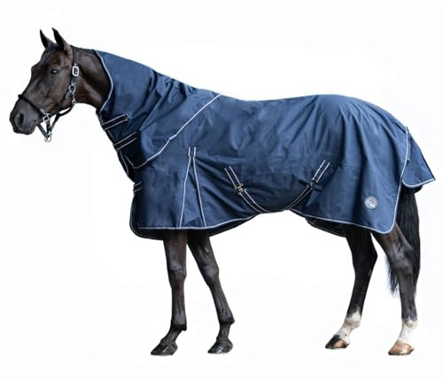 HKM 10391 Outdoordecke, abnehmbares Halsteil, 200g Füllung, Pferdedecke, Blau, 125